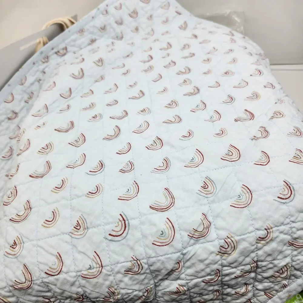 NIP LC Lauren Conrad Twin XL Quilt Set Blue Rainbow Star Organic Cotton